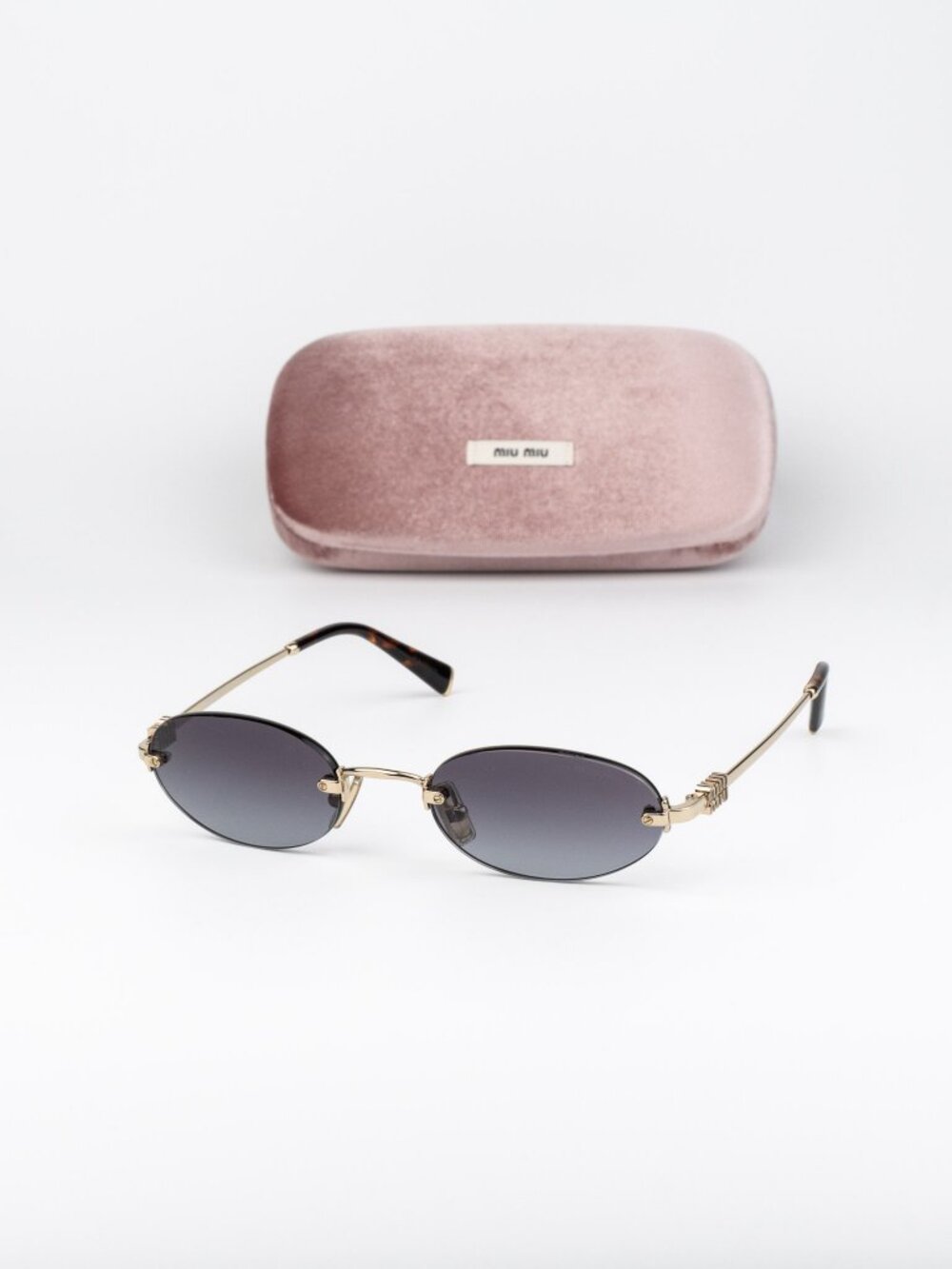 Miu Miu Women Sunglasses Old Gold Grey Gradient Oval MUA54S ZVN5D1 NEW AUTHENTIC